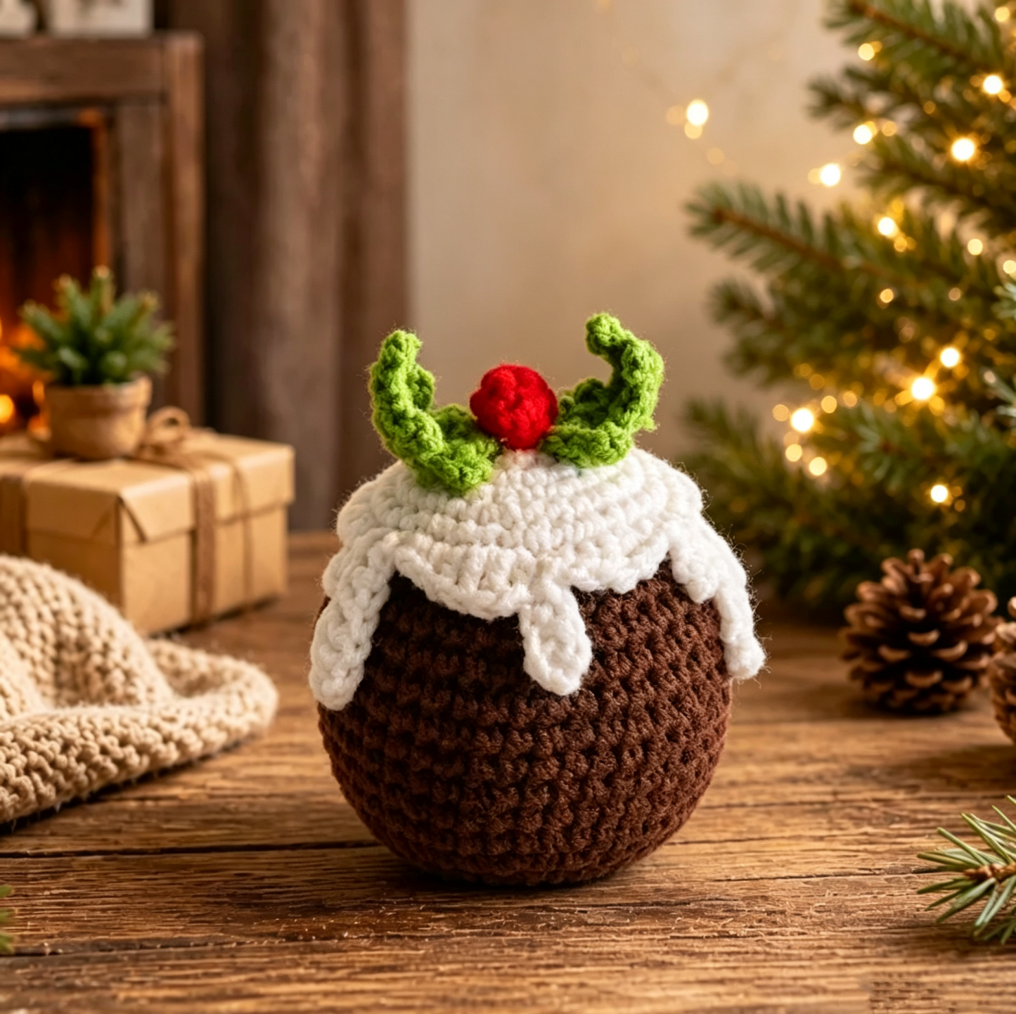 Crochet Christmas Plant Pot Cover – Handmade Holiday Decor for Home & Office