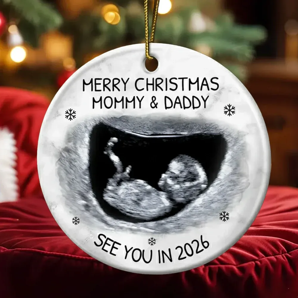 Christmas Ultrasound Ceramic Ornament for Mom and Dad, baby announceme