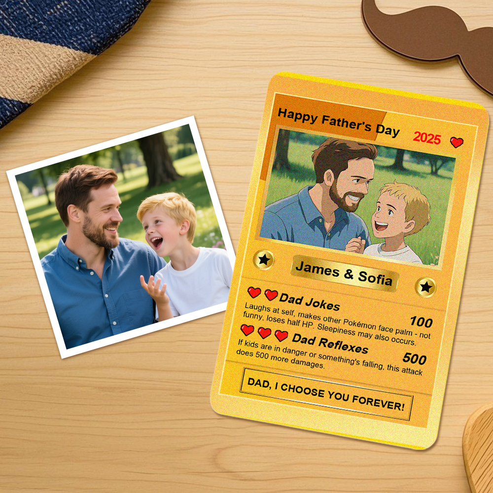 Personalized Father Tie Poke Card Retro Cartoon-Inspired Mini Gift for Dad Photo Text Poke Card - PhotoMoonLamp
