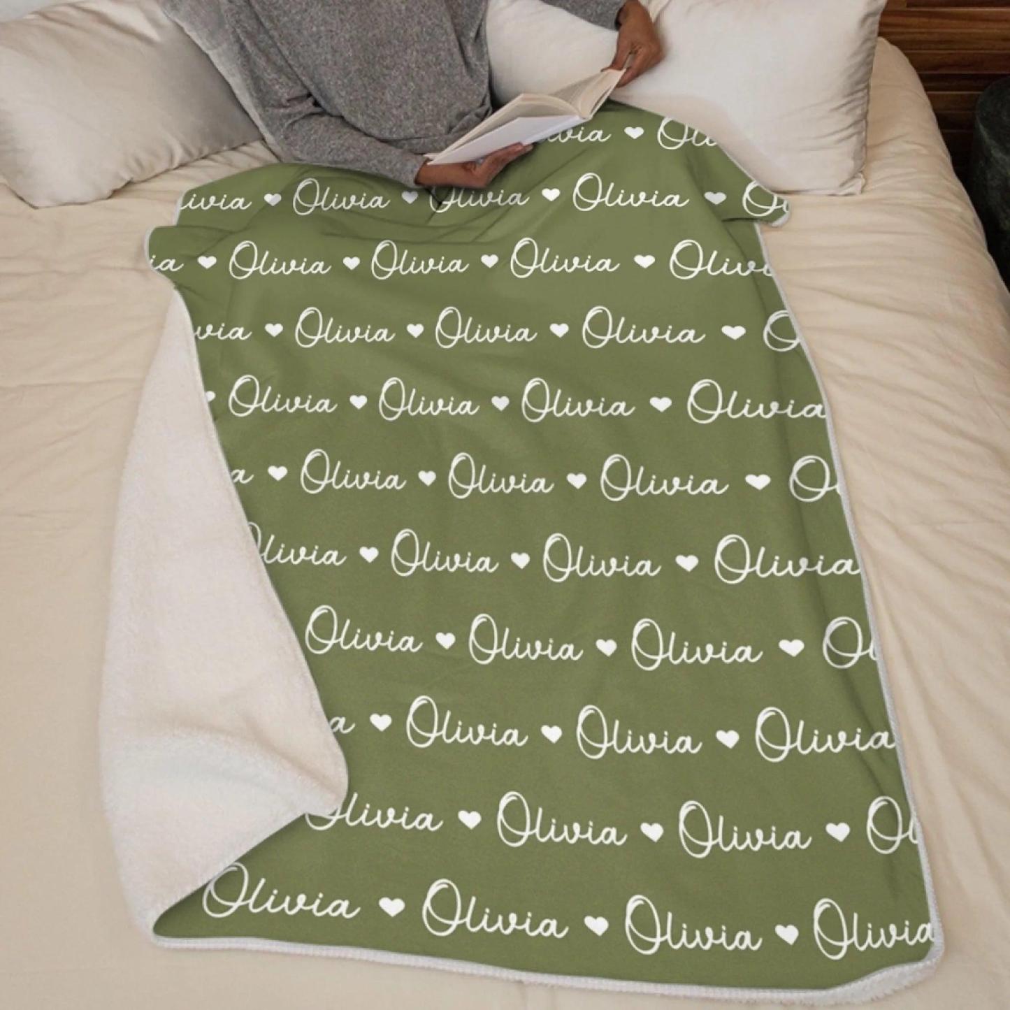 Personalized Fleece Blanket for Kids - Birthday Gift with Name & Hearts, Cozy Sherpa Throw for Girls and Boys - PhotoMoonLamp