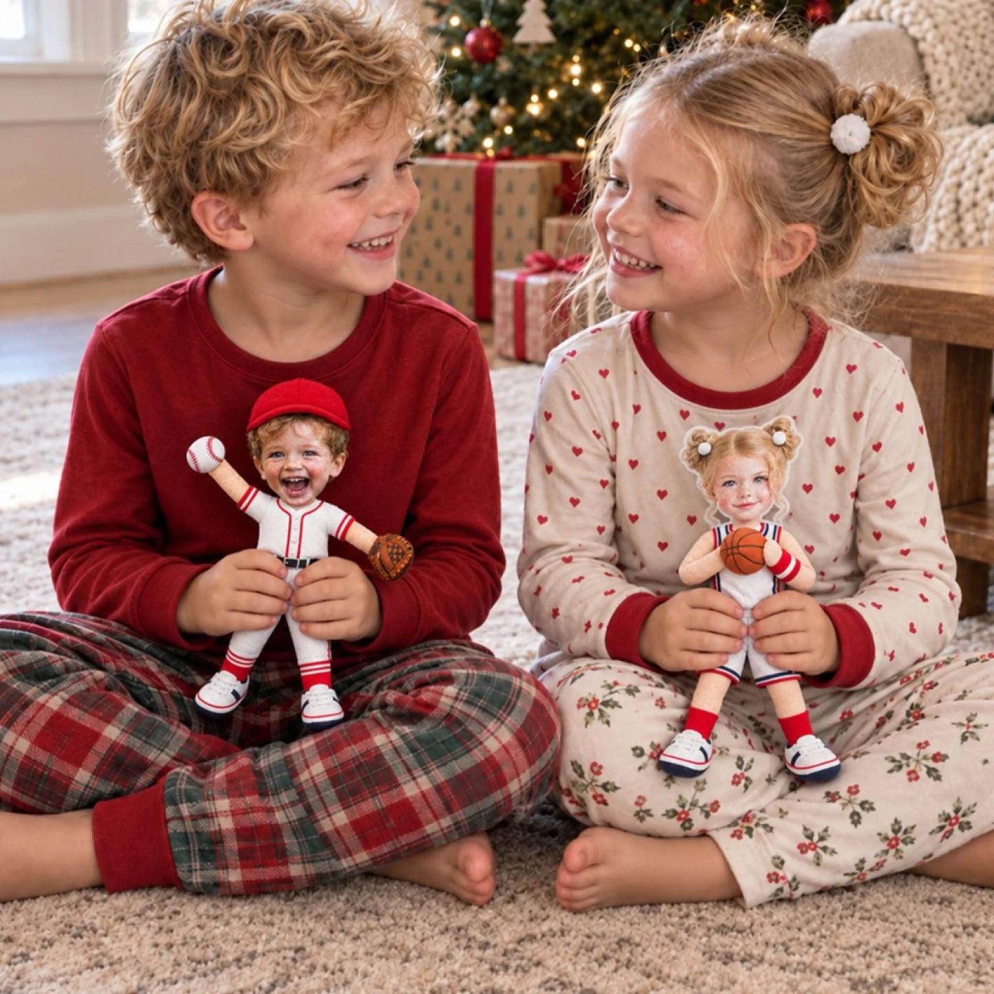 Personalized Poseable Plush Doll for Christmas Gift – Custom Photo Soft Toy for Grandkids & Kids - PhotoMoonLamp