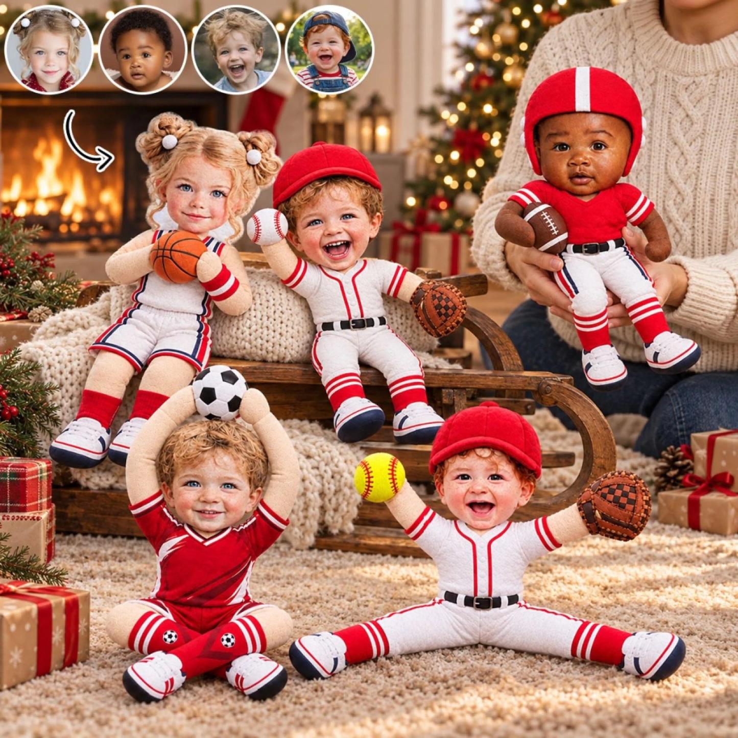 Personalized Poseable Plush Doll for Christmas Gift – Custom Photo Soft Toy for Grandkids & Kids - PhotoMoonLamp