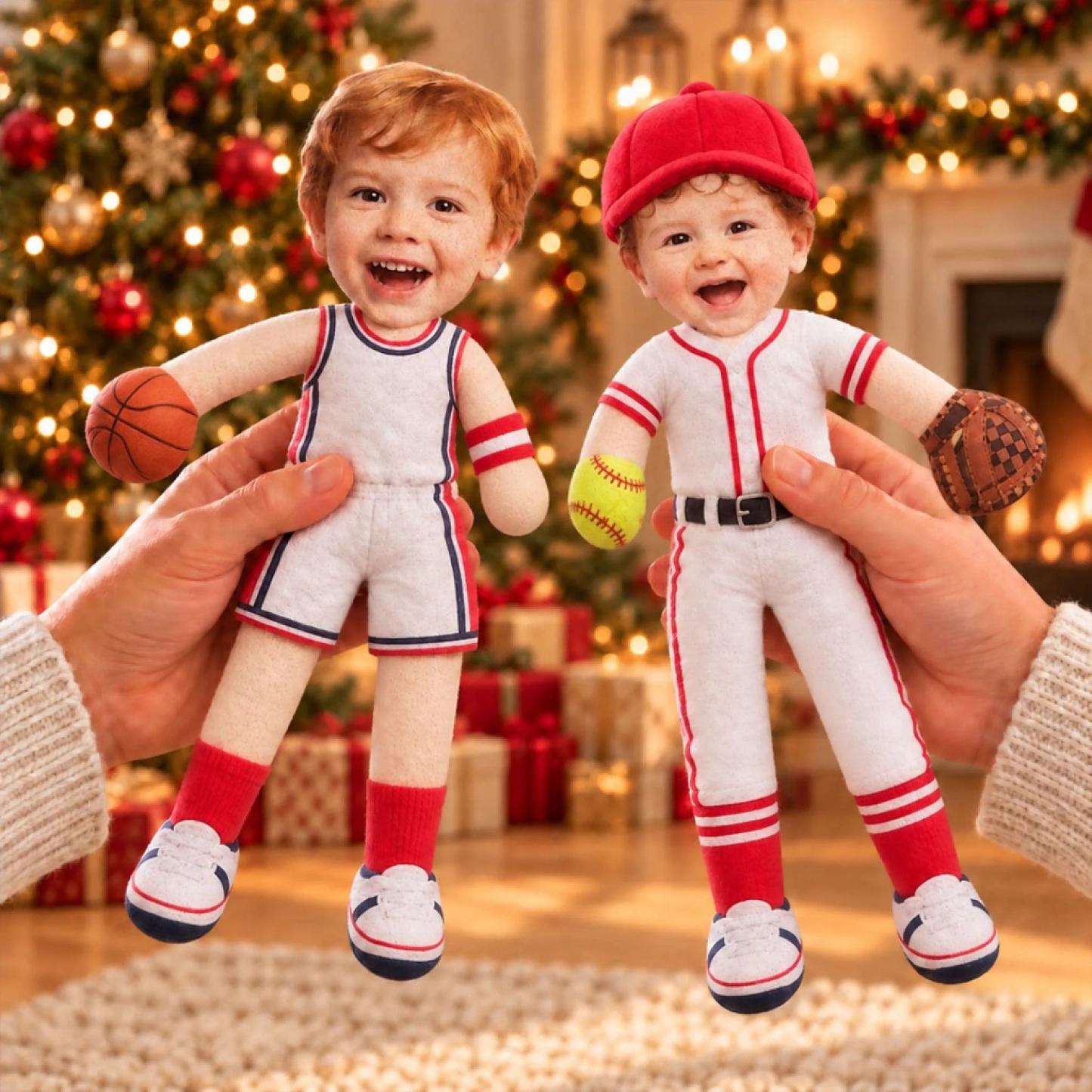 Personalized Poseable Plush Doll for Christmas Gift – Custom Photo Soft Toy for Grandkids & Kids - PhotoMoonLamp