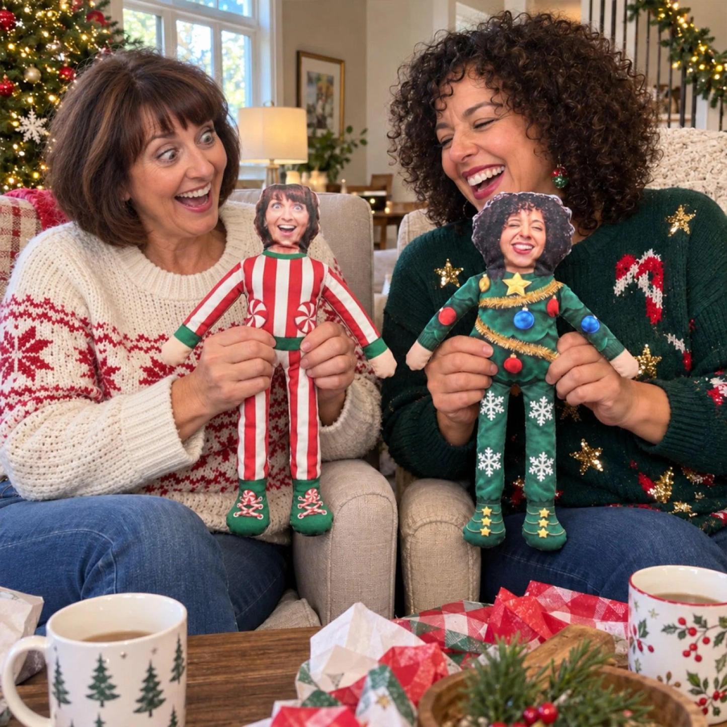 Personalized Jolly Old Soul Poseable Plush Doll, Custom Christmas Keepsake Gift - PhotoMoonLamp