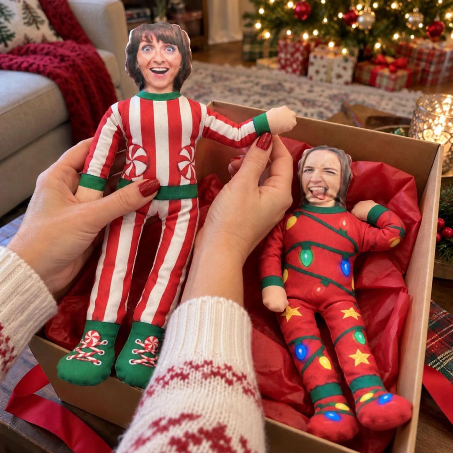 Personalized Jolly Old Soul Poseable Plush Doll, Custom Christmas Keepsake Gift - PhotoMoonLamp