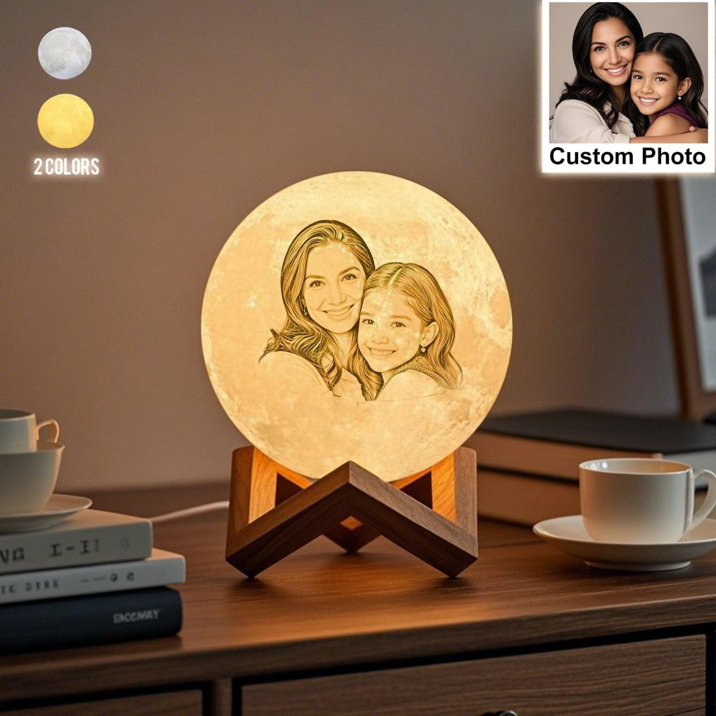 Personalized Newborn Moon Lamp with Baby Photo & Birth Details – Custom Engraved Lunar Calendar Night Light, Baby Birth Announcement Keepsake Gift - PhotoMoonLamp