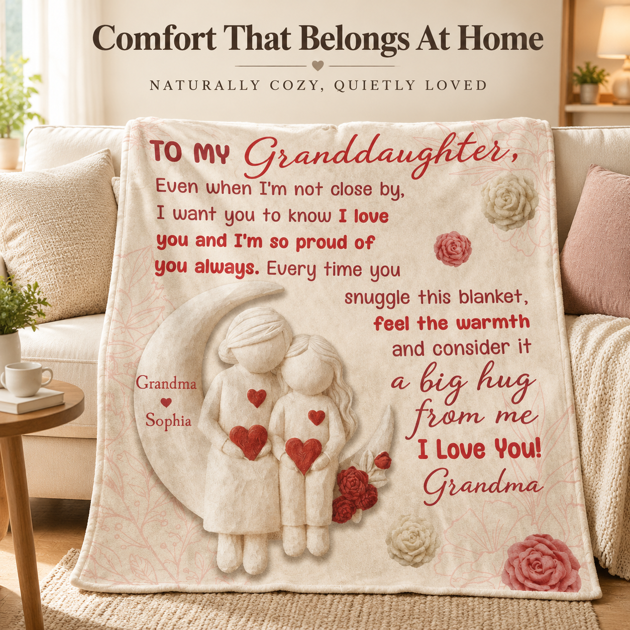 Personalized Grandma Love Blanket for Granddaughter - Cozy Fleece Gift for Christmas Birthday - PhotoMoonLamp