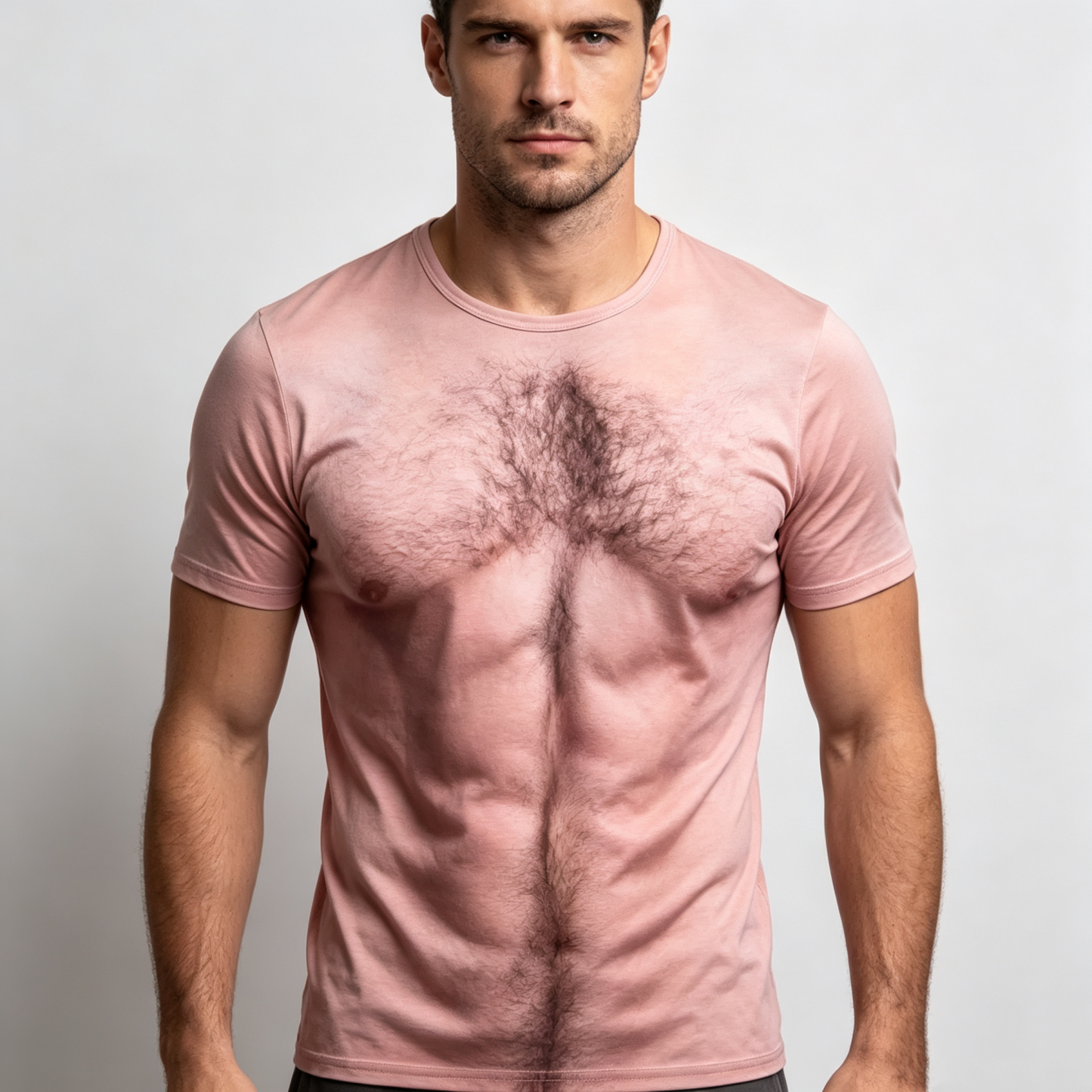3D Hairy Body Tattoo Graphic T-Shirt, Funny Hairy Body Shirt, Muscular Chest Illusion Shirt, Summer Vacation Travel Gifts for Husband - PhotoMoonLamp