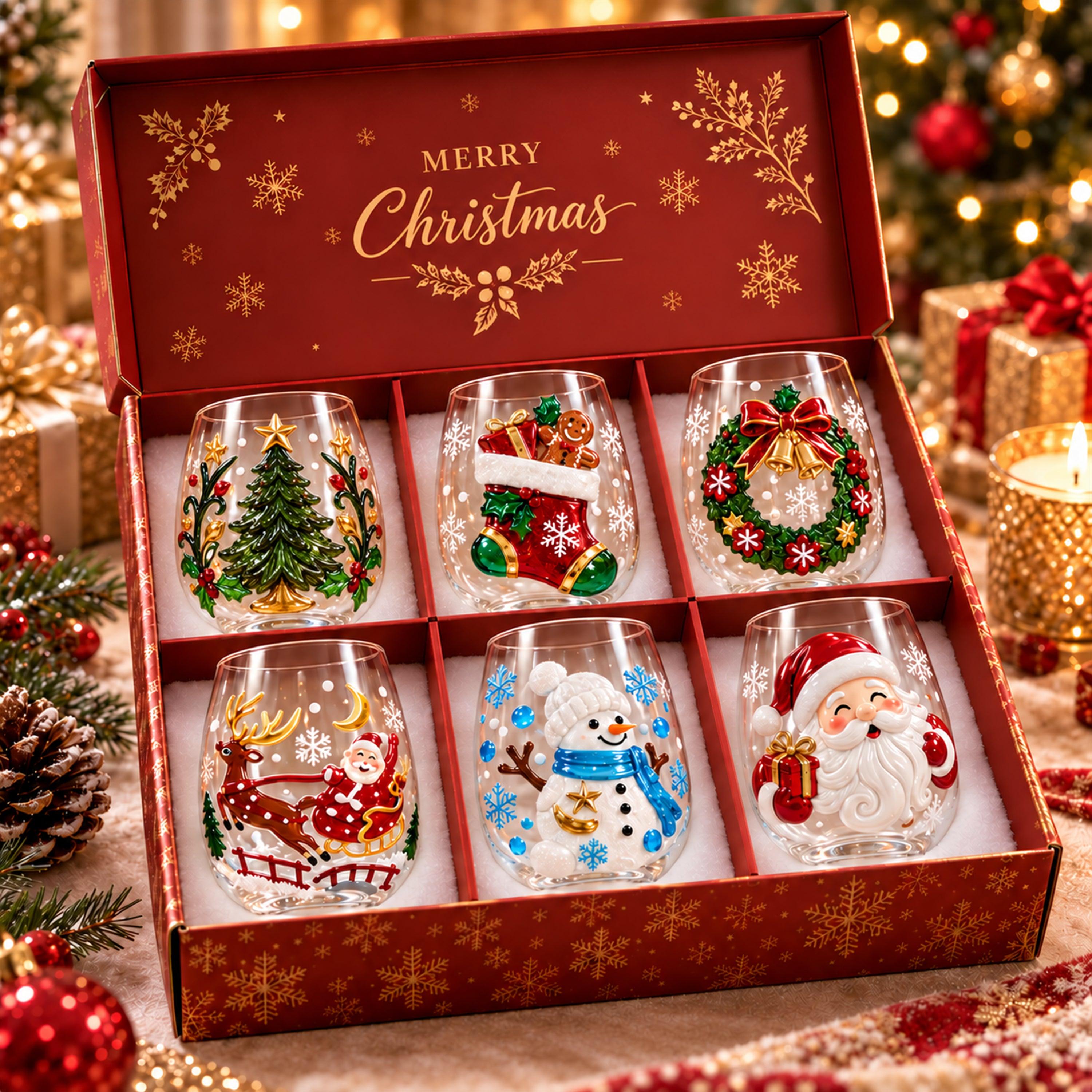 Magical Christmas Glass Cup Gift Christmas Glass with Santa Design Festive Holiday Gift for Family & Friends