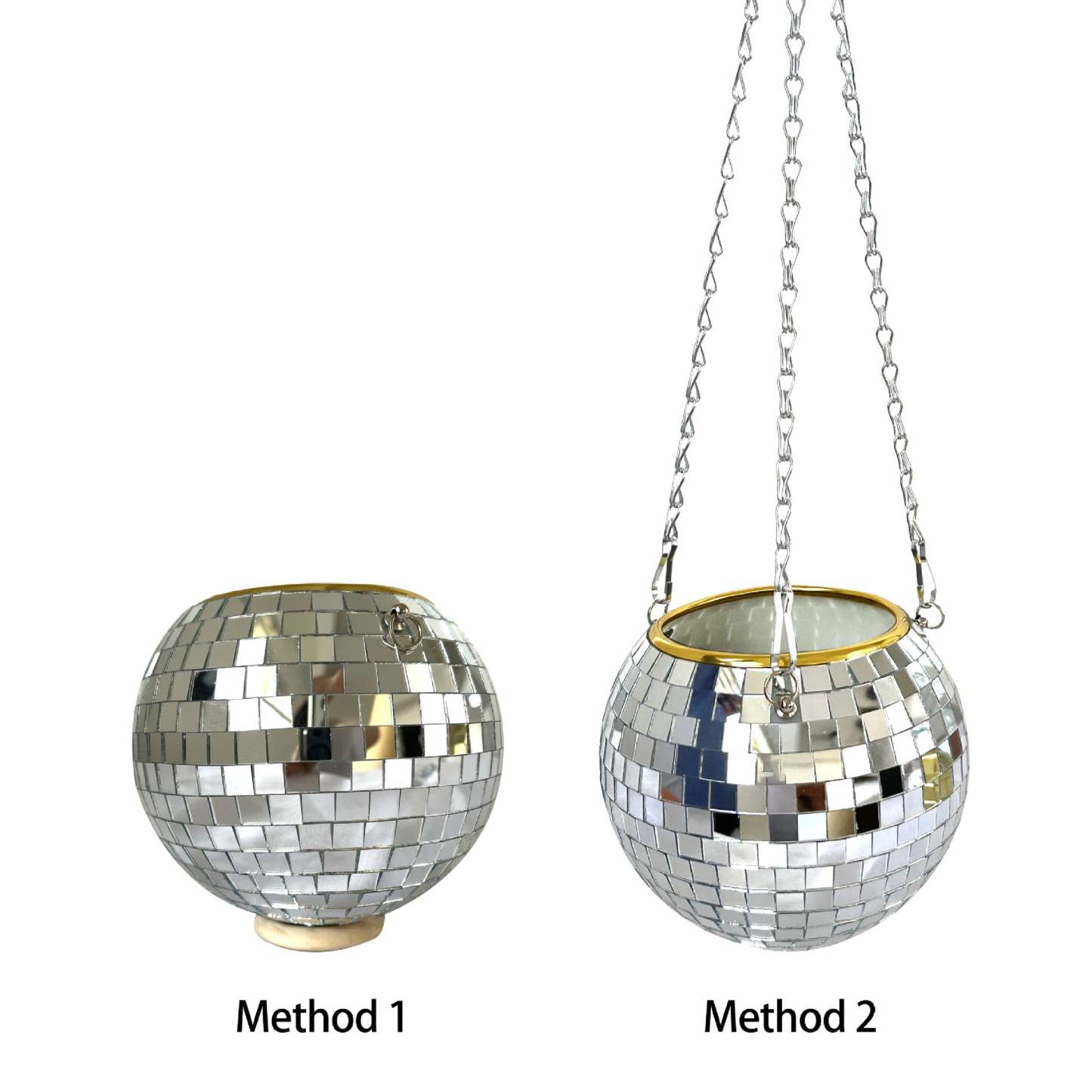 Disco Planter for Indoor Plants Unique Boho Hanging Plant Pots with Mosaic Mirror Tiles - photomoonlamp