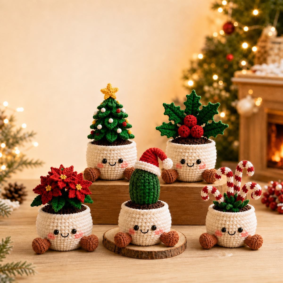 Handmade Crochet Christmas Plant Pots – Festive Holiday Decor Gift for Home & Office