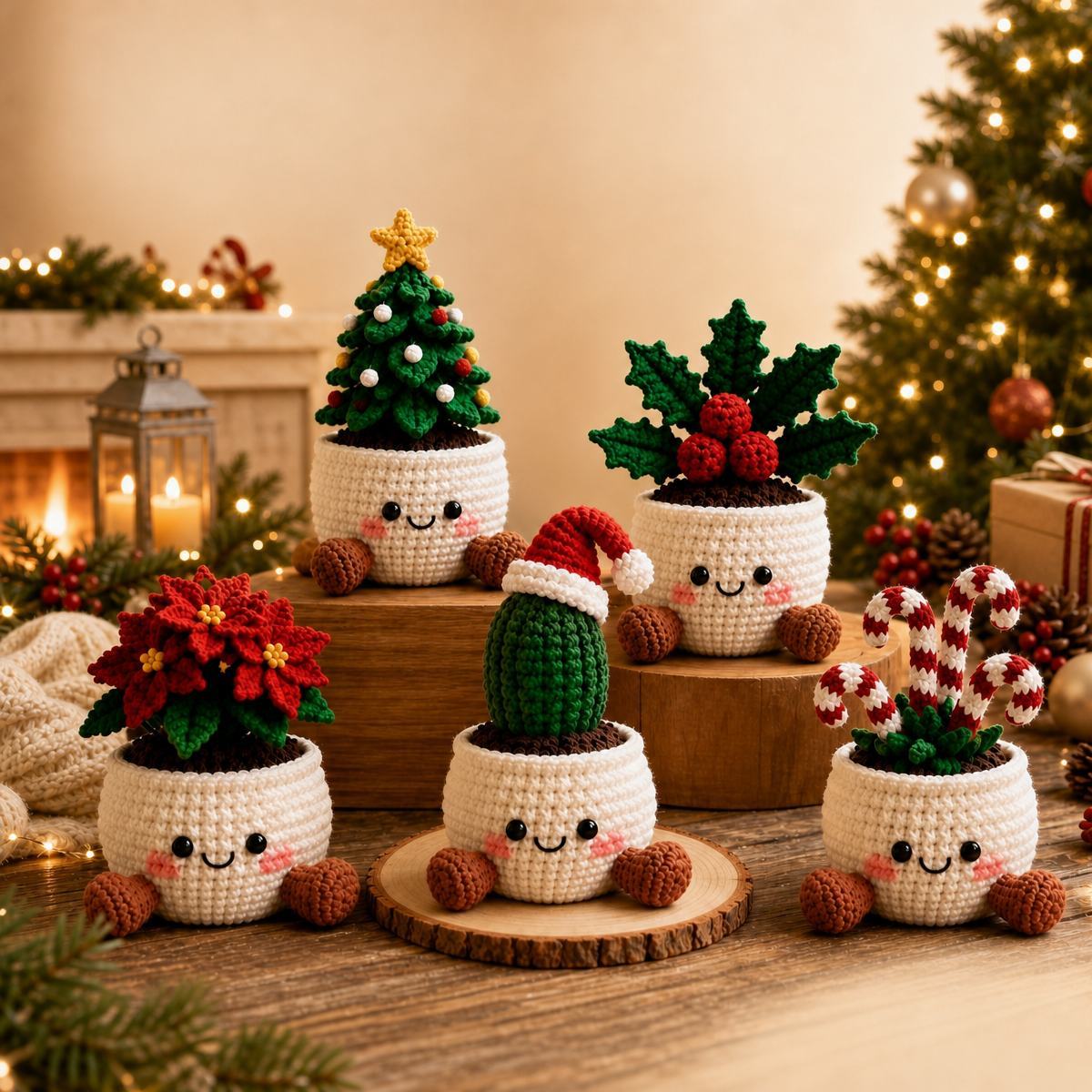 Handmade Crochet Christmas Plant Pots – Festive Holiday Decor Gift for Home & Office