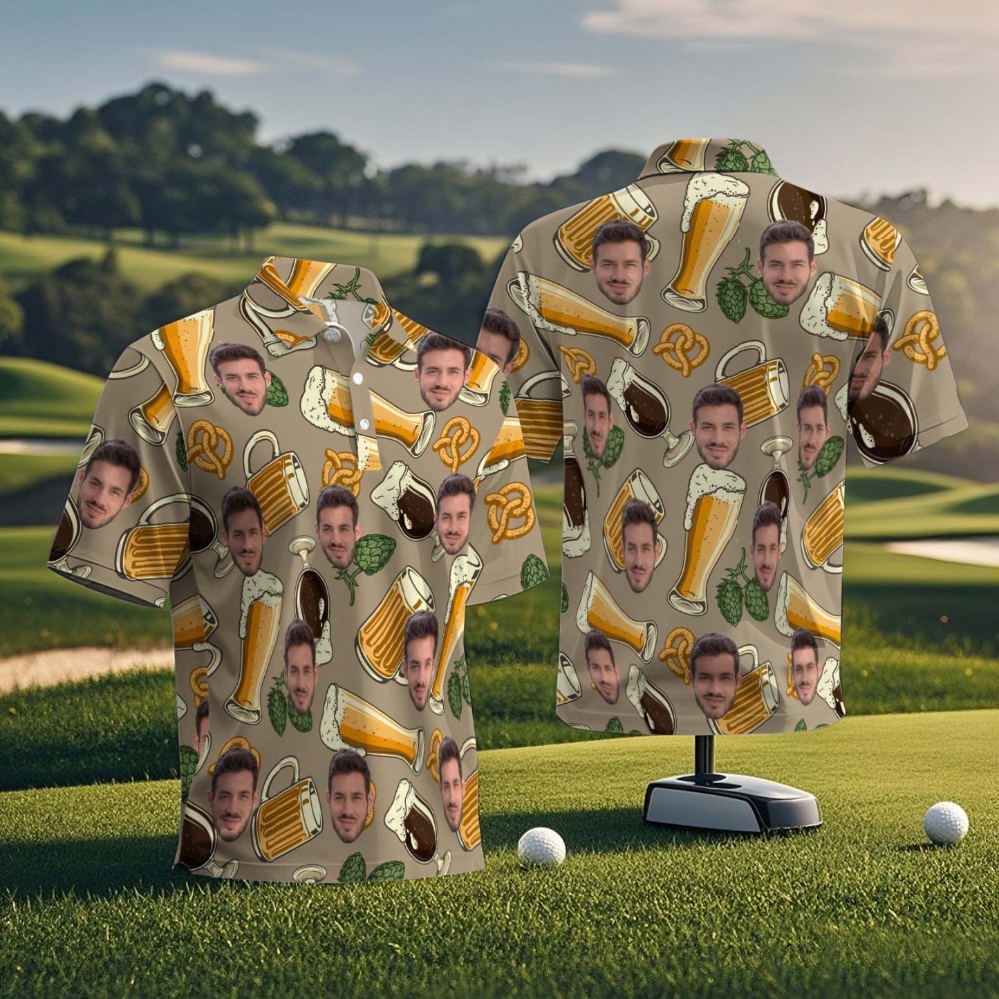 Custom Polo Shirt Personalized Cheerful Oktoberfest Golf Polo Shirts with Faces Or Logos Polo Gift Idea - PhotoMoonLamp