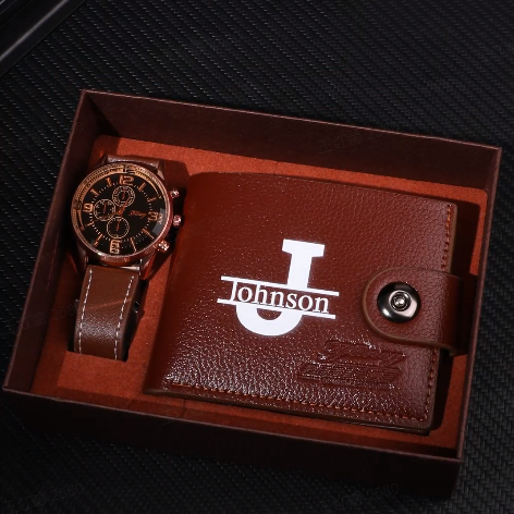 Father's Day Gift Set Custom Name Men's Watch and Wallet Gift Box Men's Gift