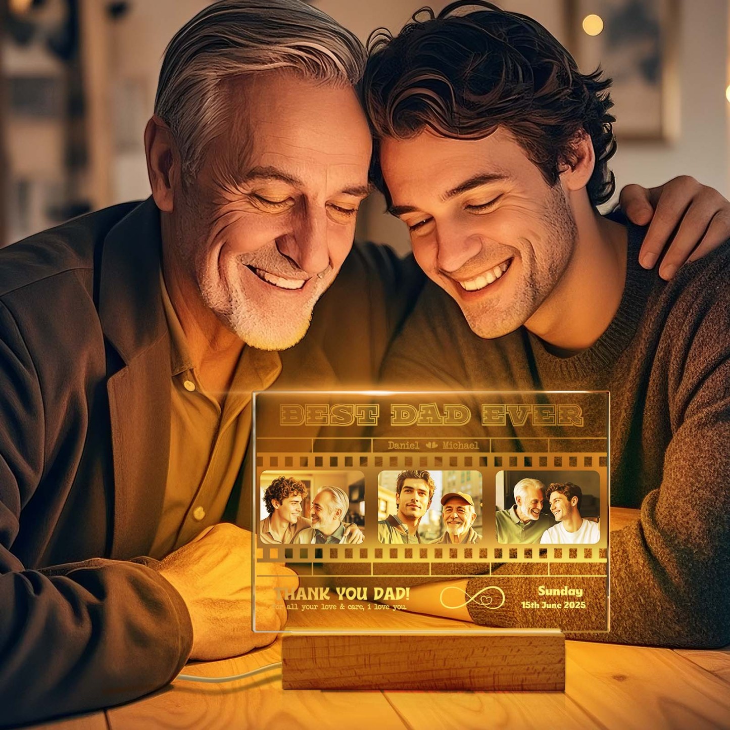 Father's Day Gift Personalized Photos and Text Night Light Best Mom Ever Gift for DAD Custom Present