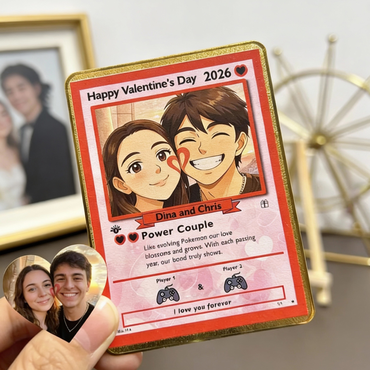 Personalized Valentine's Day Power Couple Card, Custom Anniversary Card Couple Photo Anime Style, Best Valentine's Day Gift for Lover - PhotoMoonLamp