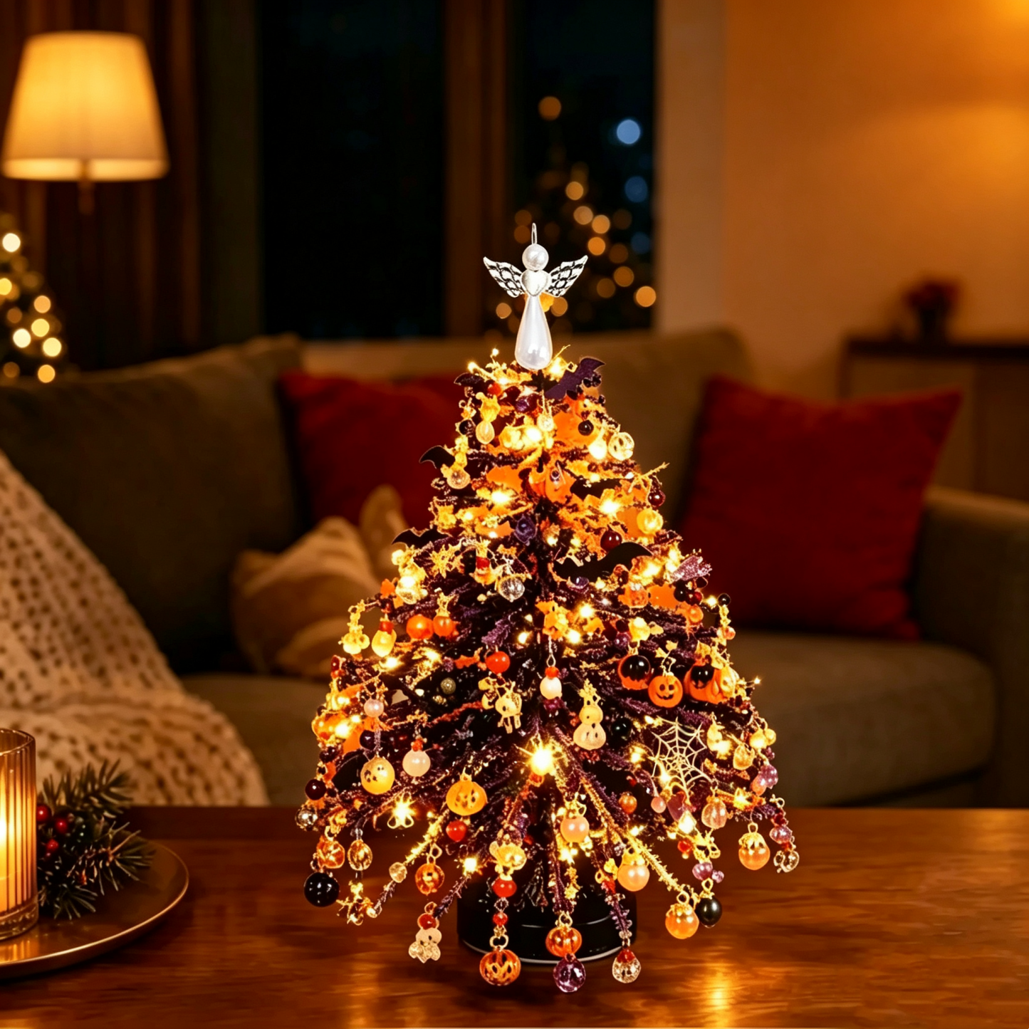 Beaded Mini Christmas Tree DIY Kit – Handmade Tabletop Holiday Decor with Angel Topper