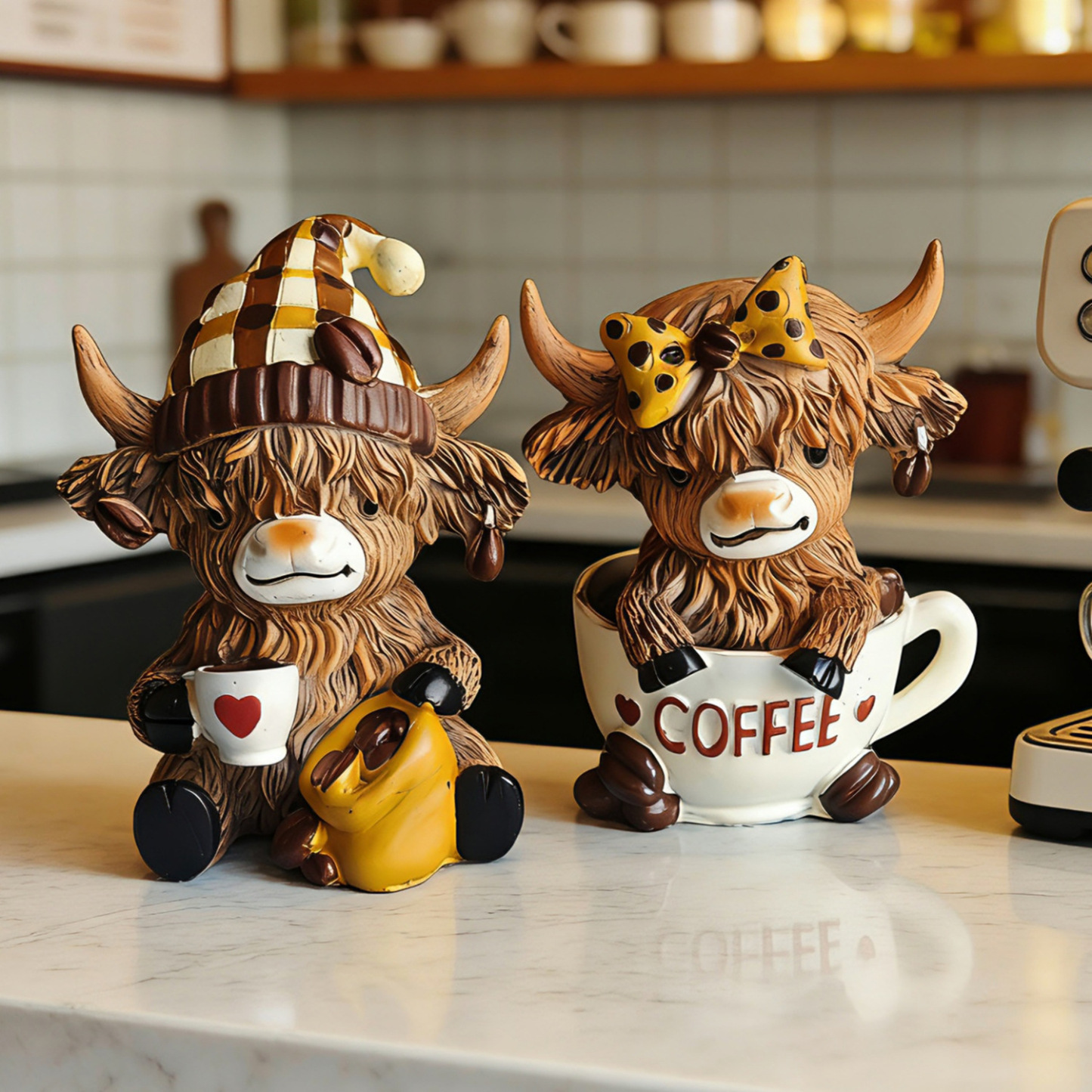 Sweet Highland Cow Pair Resin Ornament - Valentine's Day Home Decor for Couples