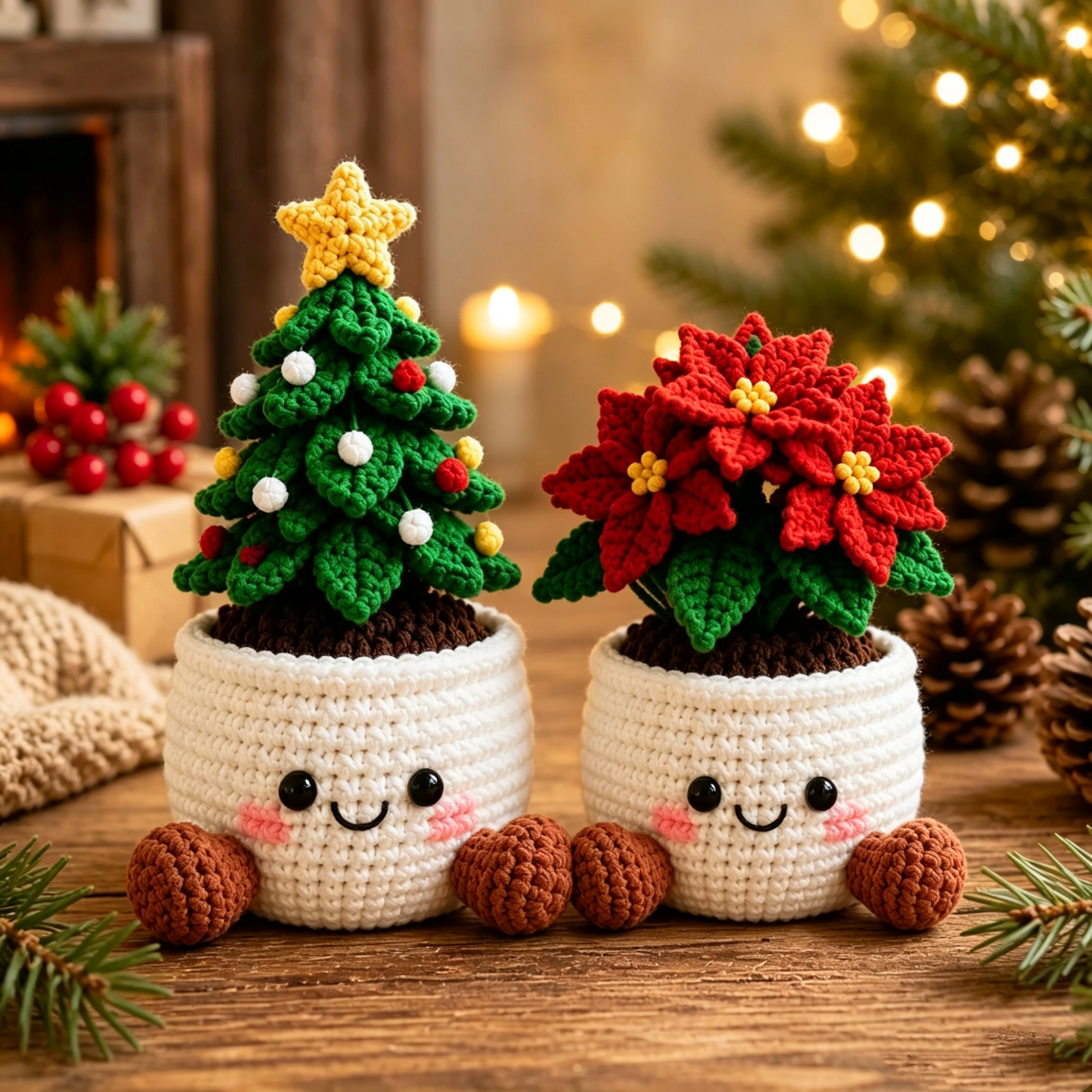Crochet Christmas Plant Pot Cover – Handmade Holiday Decor for Home & Office
