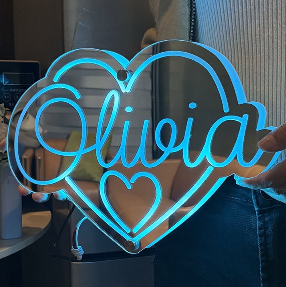 Personalized Heart-Shaped Mirror Name Lamp