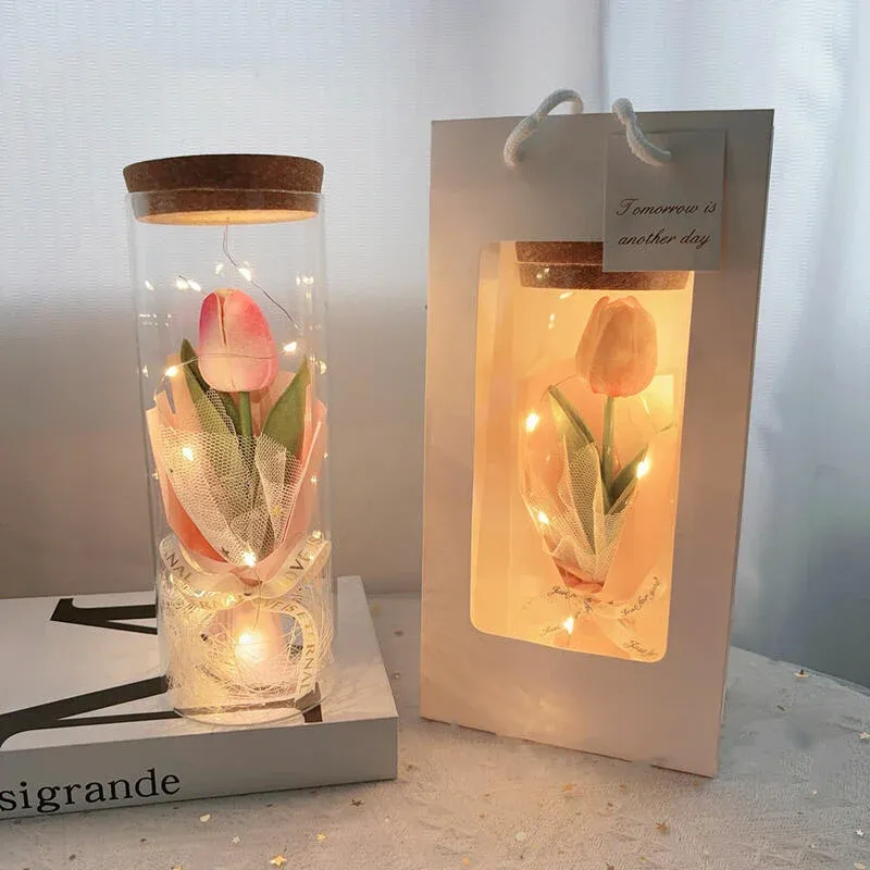 Tulip Glass Bottle Bouquet Night Light Romantic Mother's Day Gift