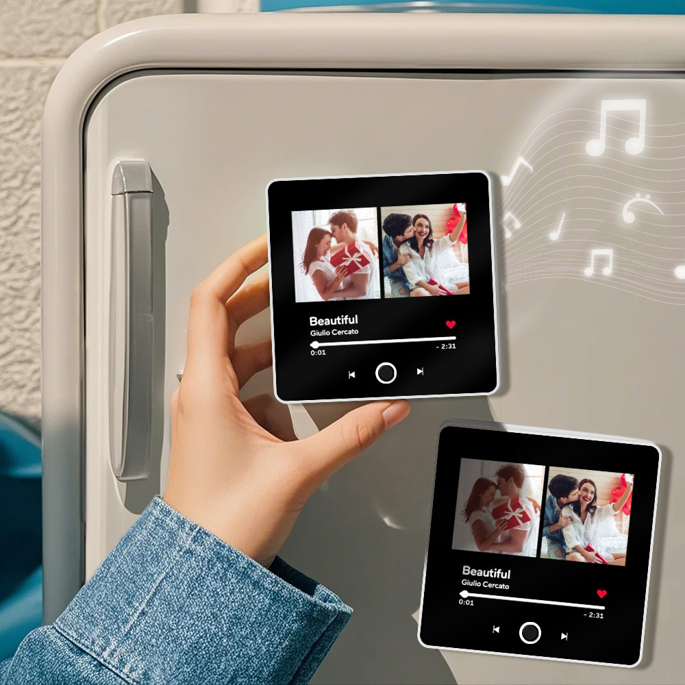 Custom Double Photo Fridge Magnet Personalised Photo Fridge Magnet Can Play Songs 3.0 Version with Frame Gifts - PhotoMoonLamp
