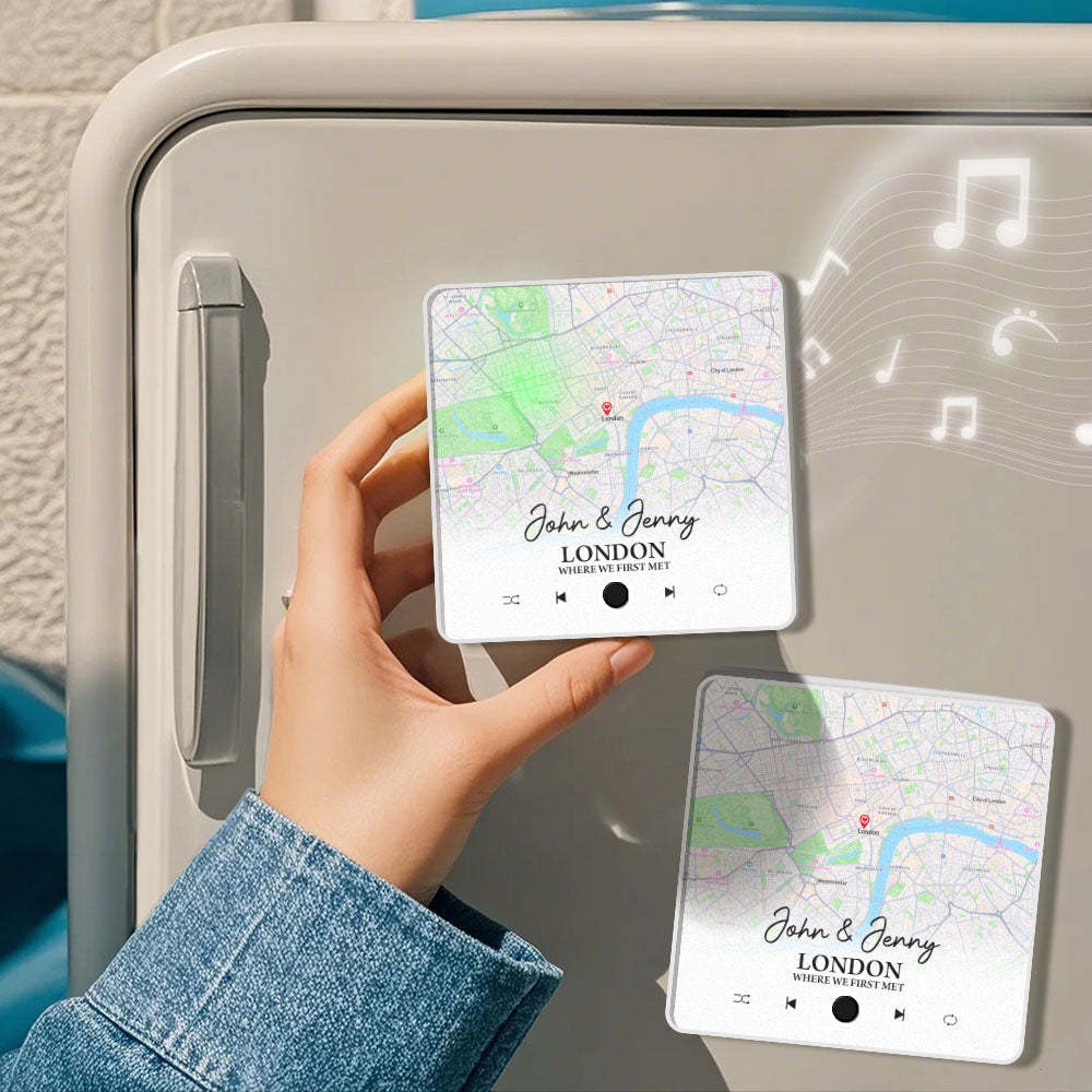 Customized Album Fridge Magnet Custom Where it all Began City Map Music Magnets Can Play Songs Anniversary Gifts - PhotoMoonLamp