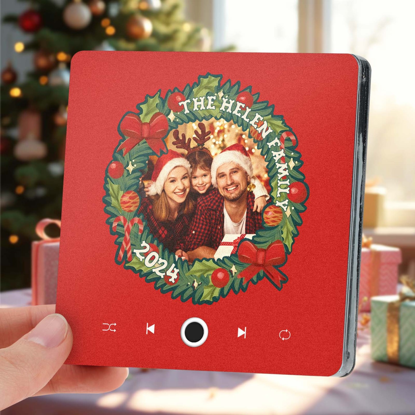 Personalized Christmas Wreath Family Photo Music Fridge Magnet Custom Music Magnets Can Play Songs Christmas Gifts - PhotoMoonLamp