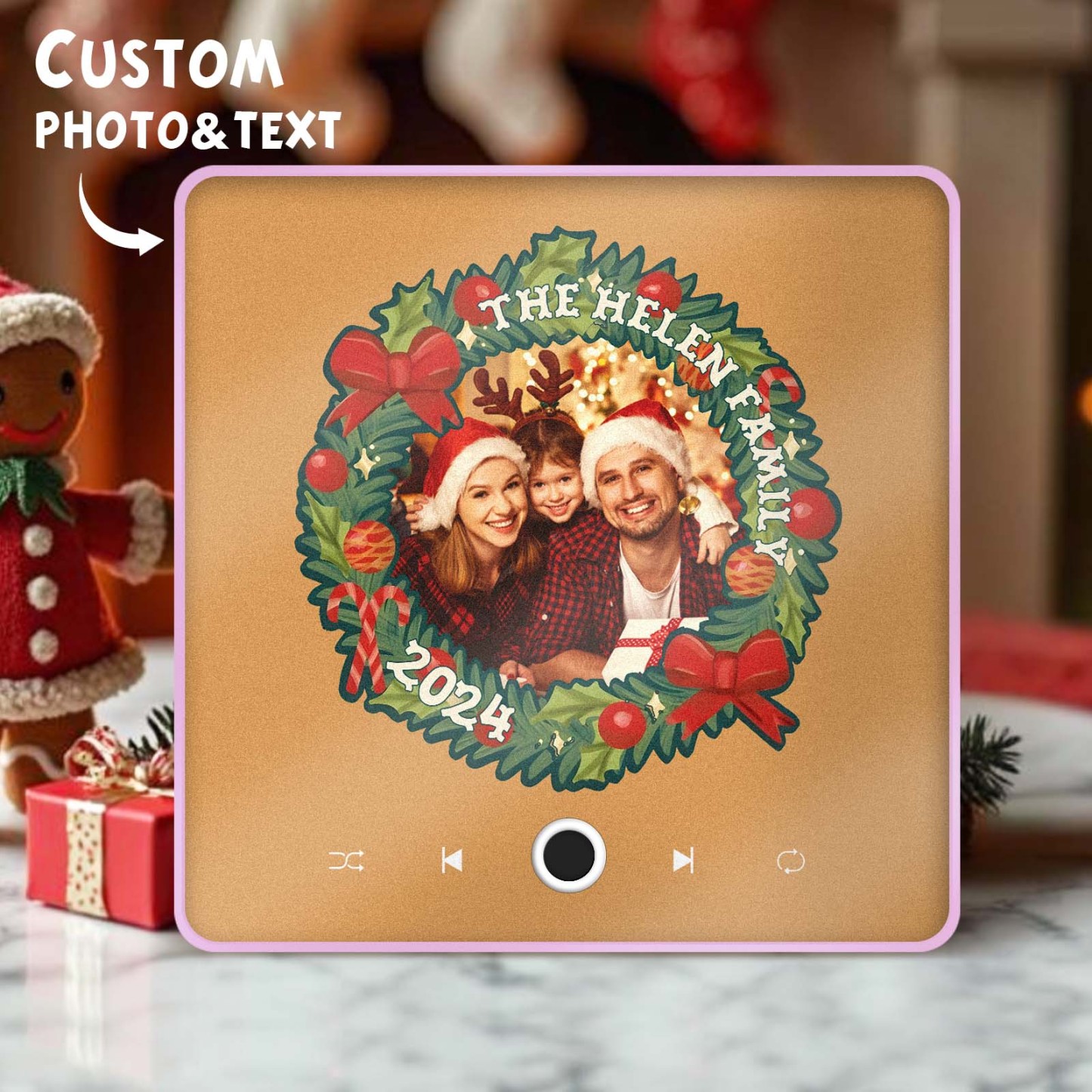 Personalized Christmas Wreath Family Photo Music Fridge Magnet Custom Music Magnets Can Play Songs Christmas Gifts - PhotoMoonLamp
