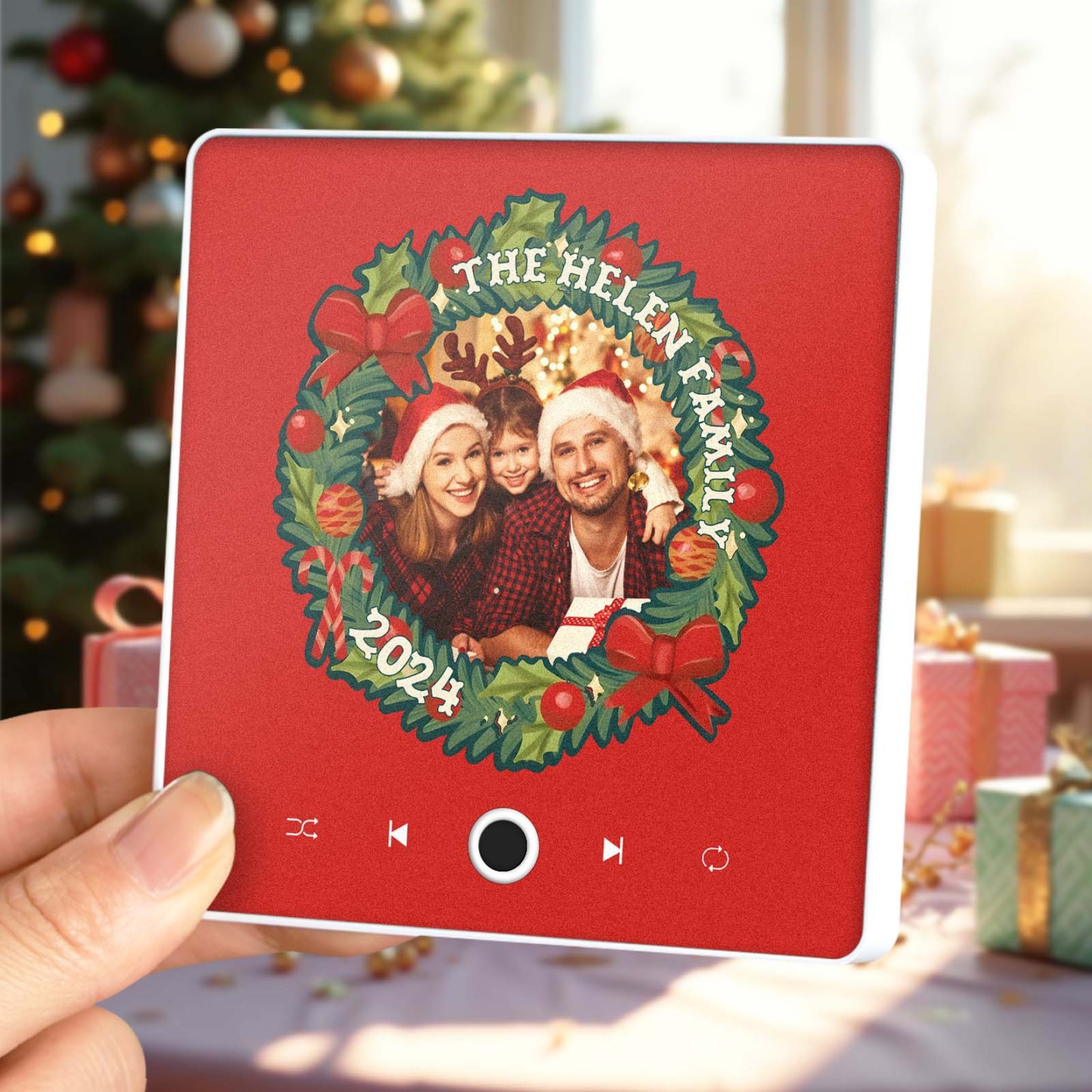 Personalized Christmas Wreath Family Photo Music Fridge Magnet Custom Music Magnets Can Play Songs Christmas Gifts - PhotoMoonLamp