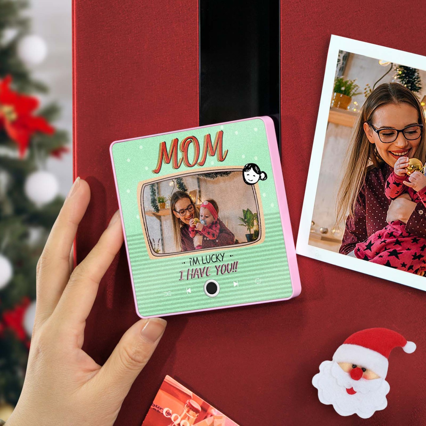 Personalized Music Fridge Magnet Christmas Gift for Mom Custom Music Magnets Can Play Songs Family Gifts - PhotoMoonLamp