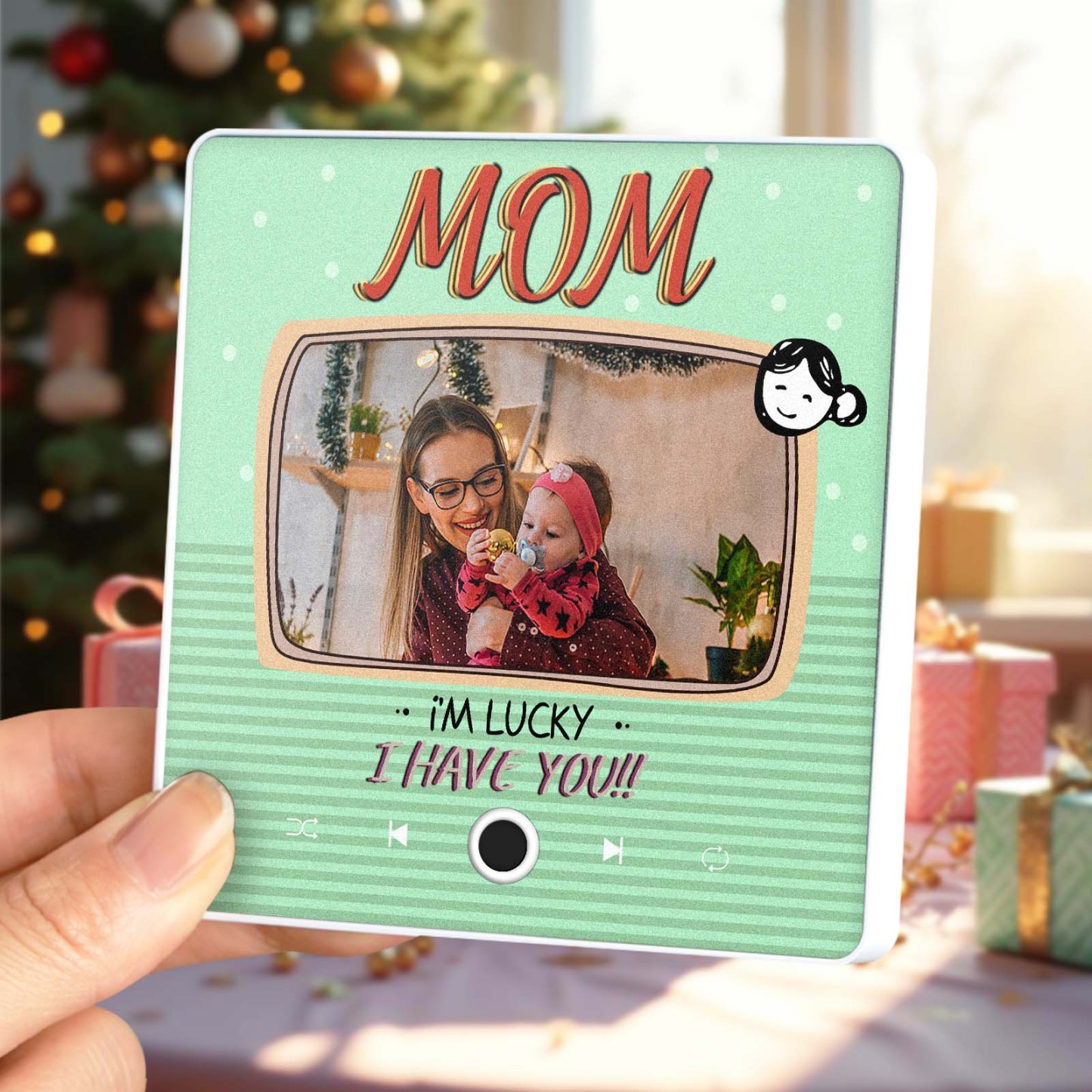 Personalized Music Fridge Magnet Christmas Gift for Mom Custom Music Magnets Can Play Songs Family Gifts - PhotoMoonLamp