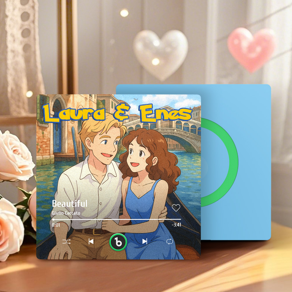 Custom Photo and Names Music Fridge Magnet Cartoon Style Personalized Photo Frame Gift for Couples