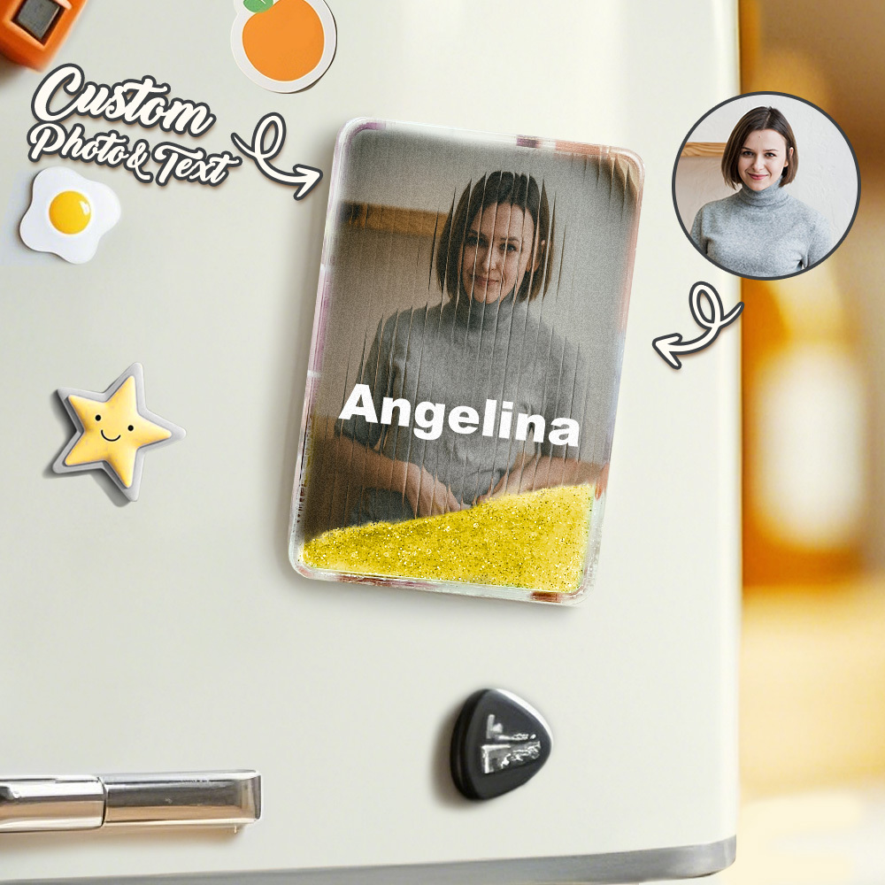Custom Cartoon Glass Refraction Cartoon Portrait Style Quicksand Refrigerator Magnet Personalized Christmas Gift - PhotoMoonLamp