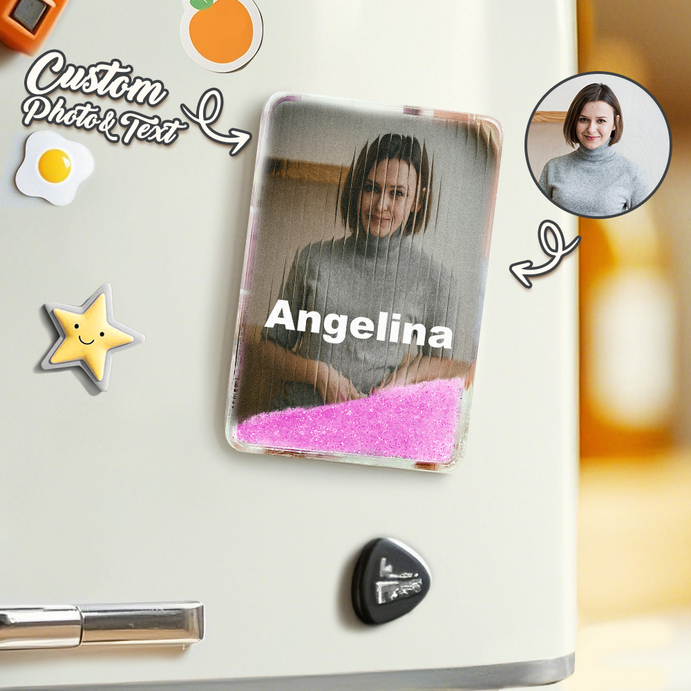 Custom Cartoon Glass Refraction Cartoon Portrait Style Quicksand Refrigerator Magnet Personalized Christmas Gift - PhotoMoonLamp