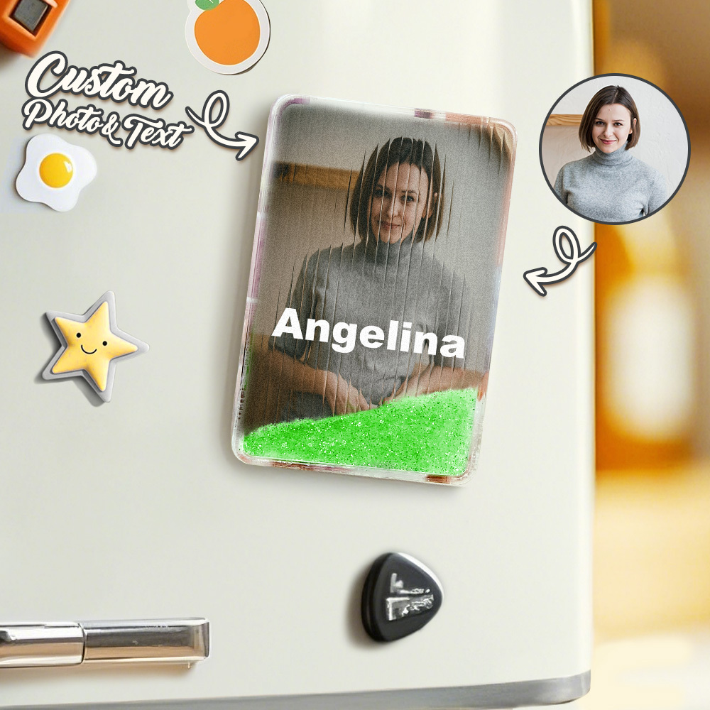 Custom Cartoon Glass Refraction Cartoon Portrait Style Quicksand Refrigerator Magnet Personalized Christmas Gift - PhotoMoonLamp