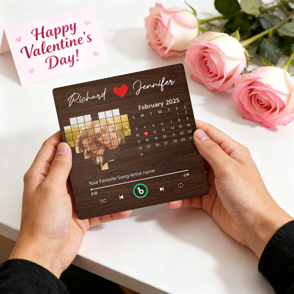 Custom Brown Calendar Fridge Magnet Music Can Be Played Without Cell Phone Music Personalized Name and Photo Bluetooth Fridge Magnet - PhotoMoonLamp