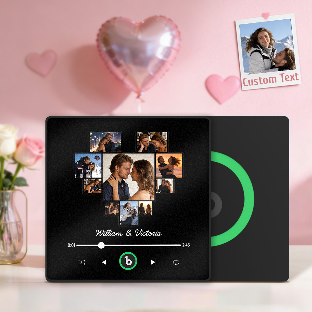 Custom Photos Heart Shape Music Fridge Magnet Personalized Names Frame Gift for Couples