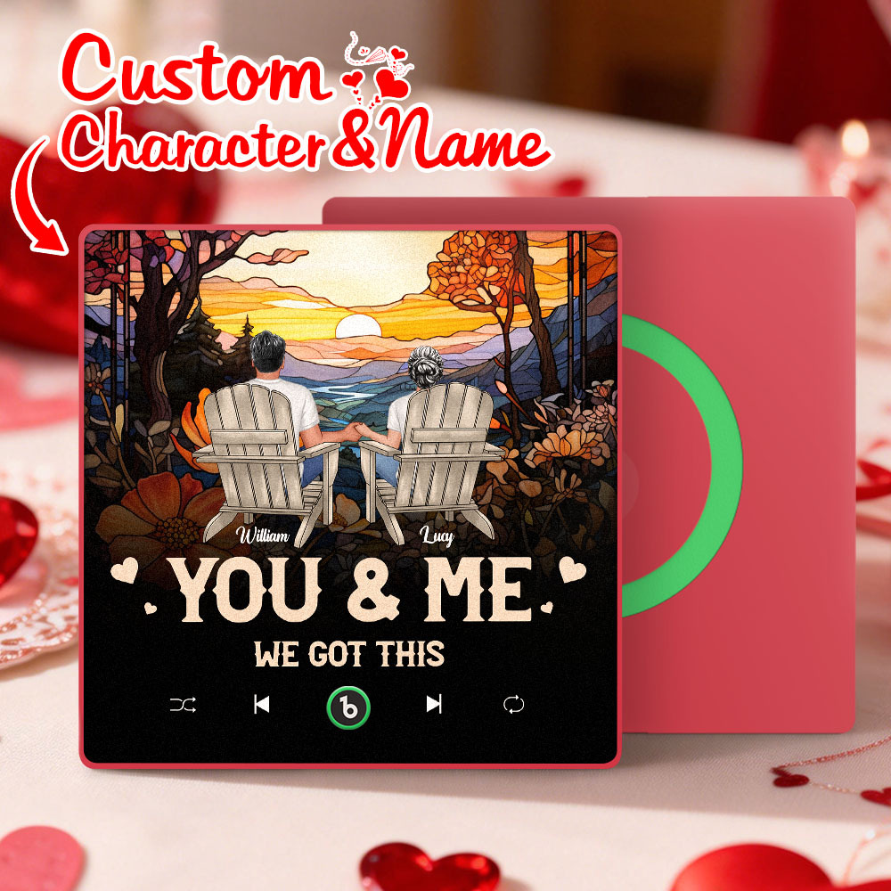 Custom Character and Name Music Fridge Magnet - Sunset Couple Design Personalized Names Frame Gift for Couples