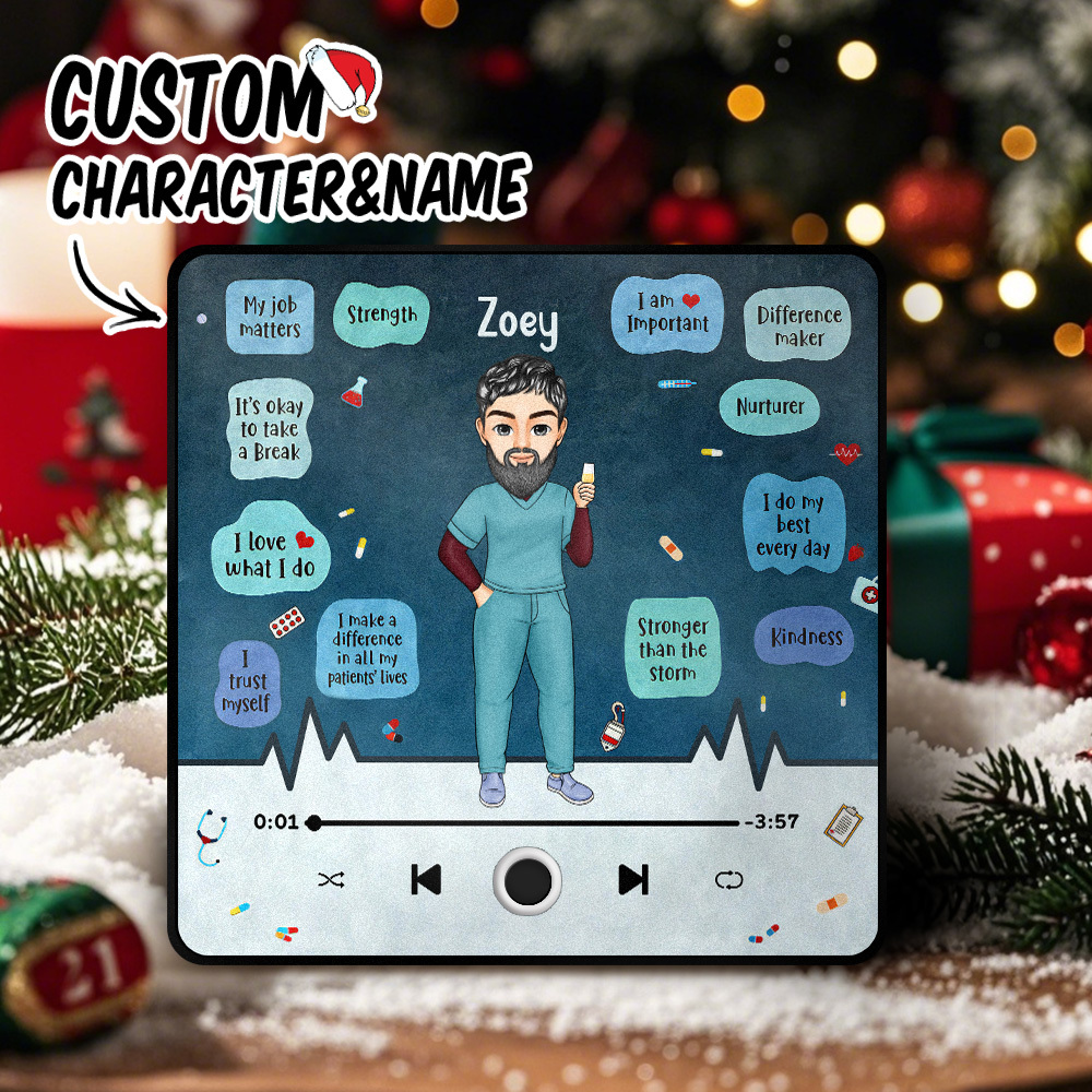 Custom Nurse Portrait Personalized Music Fridge Magnet Merry Christmas