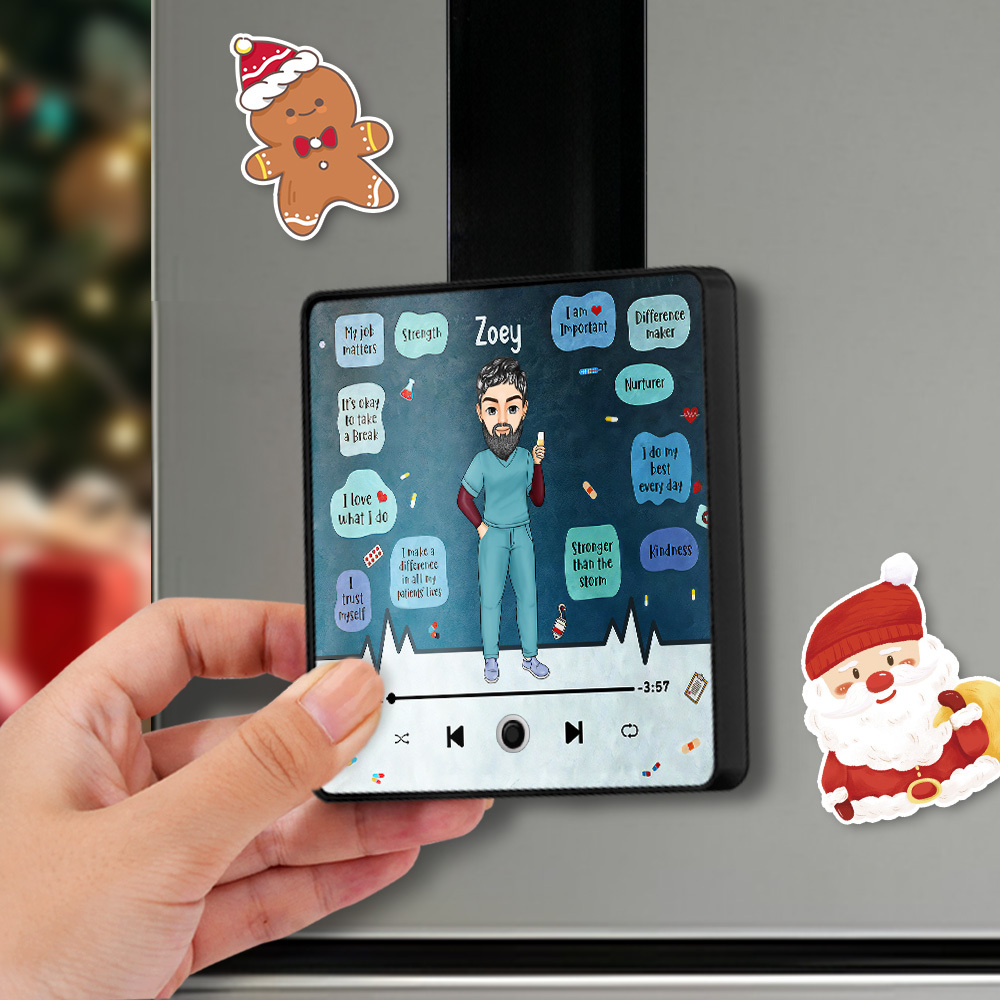 Custom Nurse Portrait Personalized Music Fridge Magnet Merry Christmas Custom Music Magnets Can Play Songs Christmas Gift Family Gifts