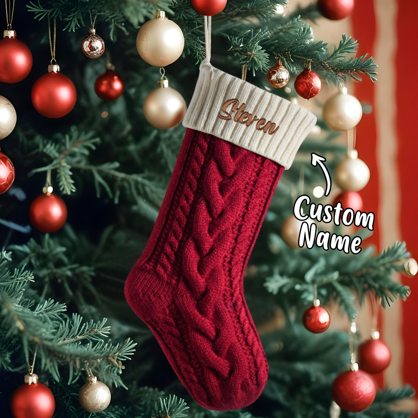 Custom Name Christmas Decoration Knitted Christmas Socks Gift Bag Knit
