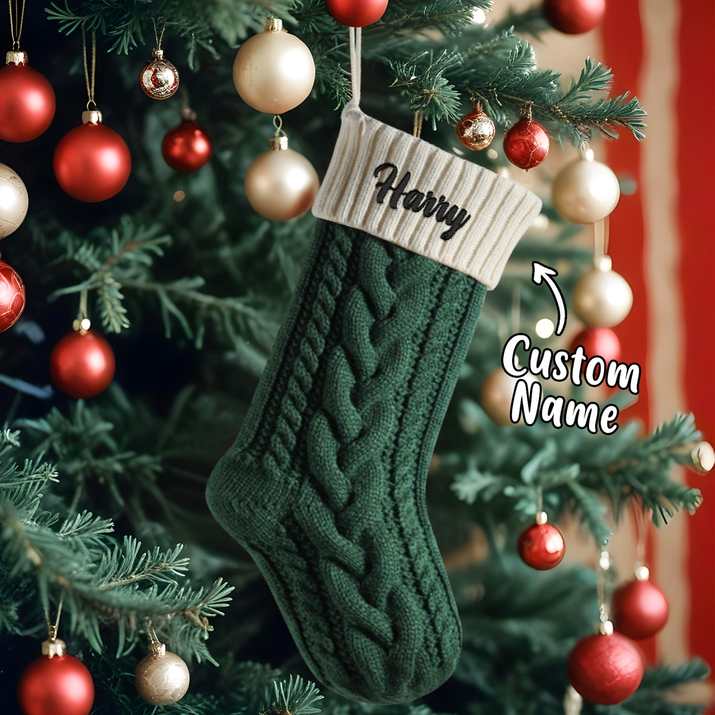 Custom Name Christmas Decoration Knitted Christmas Socks Gift Bag Knitted Christmas Tree Socks