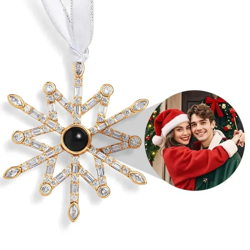 Personalized Pink Snowflake Photo Ornament Custom Projection Ornaments Christmas Gifts - PhotoMoonLamp