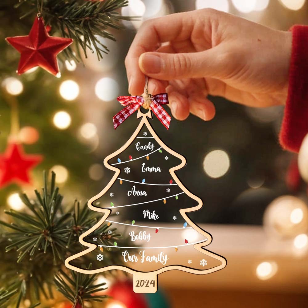 Personalized Christmas Tree Ornament with Names Family Christmas Ornament Gift - PhotoMoonLamp