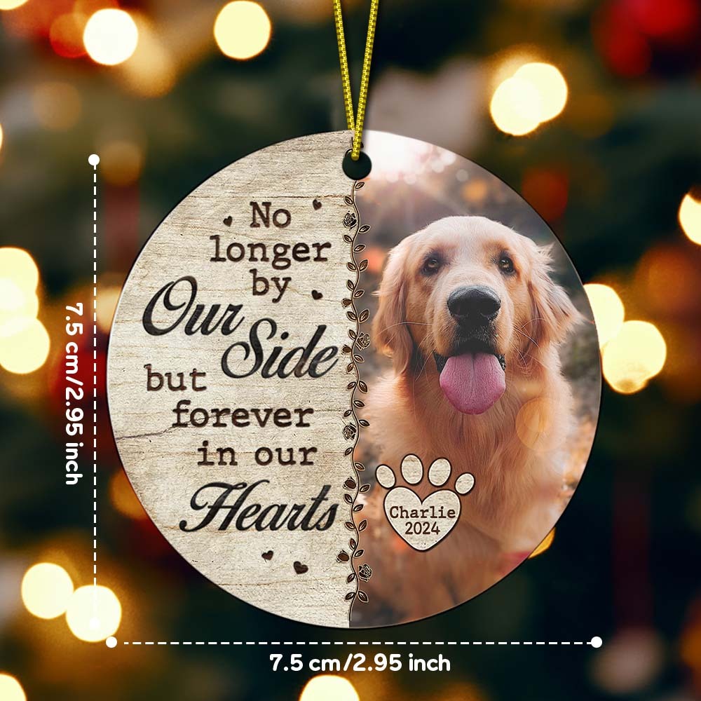 Custom Photo No Longer By Our Side - Memorial Personalized Custom Ornament - Ceramic Round Shaped - Christmas Gift, Sympathy Gift For Pet Owners, Pet Lovers