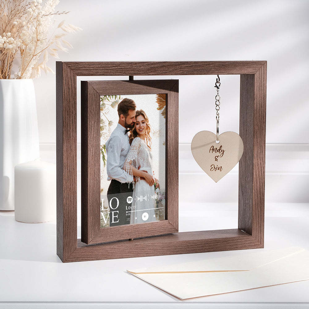 Custom Engraved Rotating Floating Picture Frames Double-Sided For Couple Personalized Engagement Gift - photomoonlamp