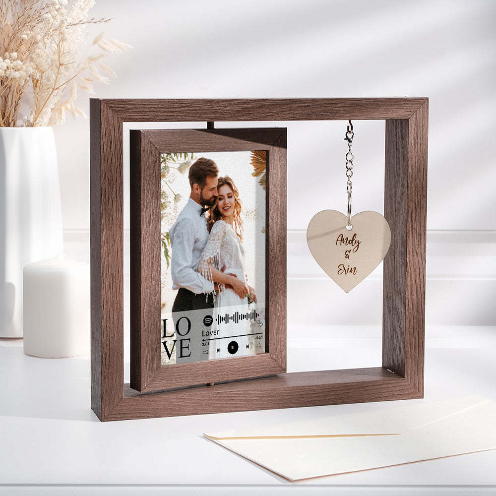 Custom Engraved Rotating Floating Picture Frames Double-Sided For Couple Personalized Engagement Gift - photomoonlamp