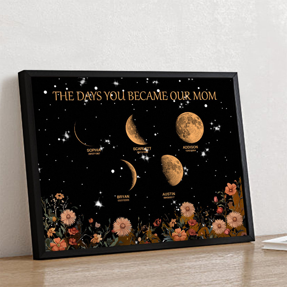 Mother's Day Gift Custom Moon Phase and Names Wooden Frame with Your Text