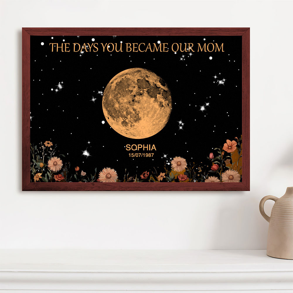 Mother's Day Gift Custom Moon Phase and Names Wooden Frame with Your Text
